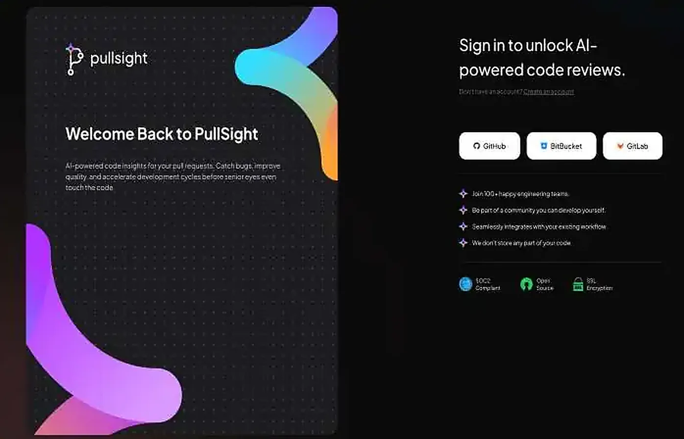 PullSight.ai — Sign in with GitHub, Bitbucket or GitLab