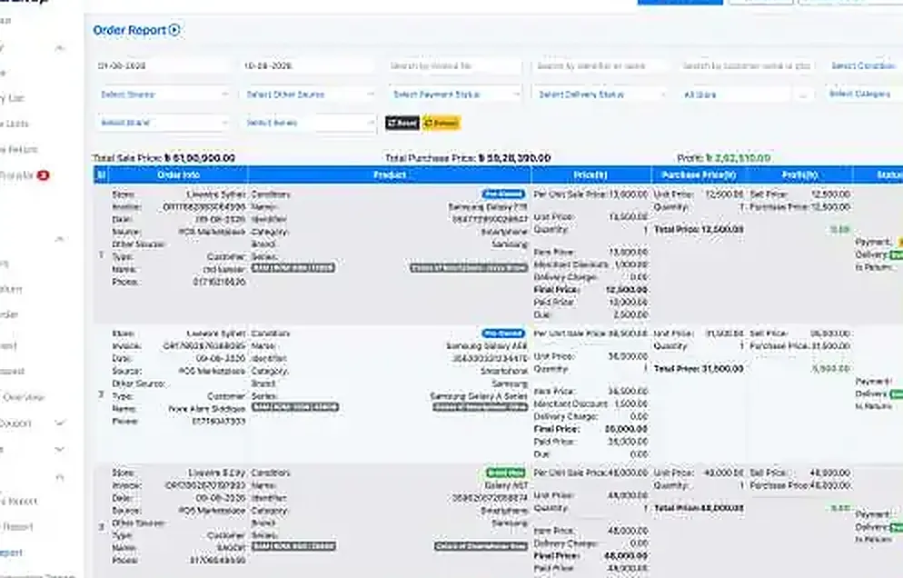 Supershop (POS) — Order report with per-item cost, discount and profit