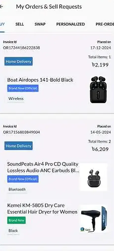 SWAP — Orders and sell requests across buy, sell, swap and pre-order